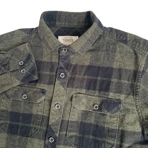 Tabacco Motorwear Co Flannel Shirt Size Medium Plaid Green Black Button Down